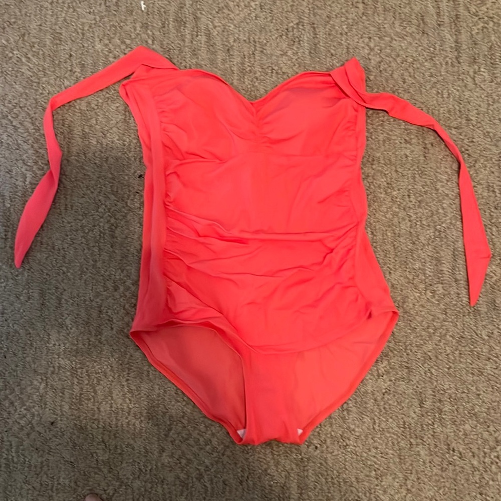 One piece womens bathing suit that ties behind the neck